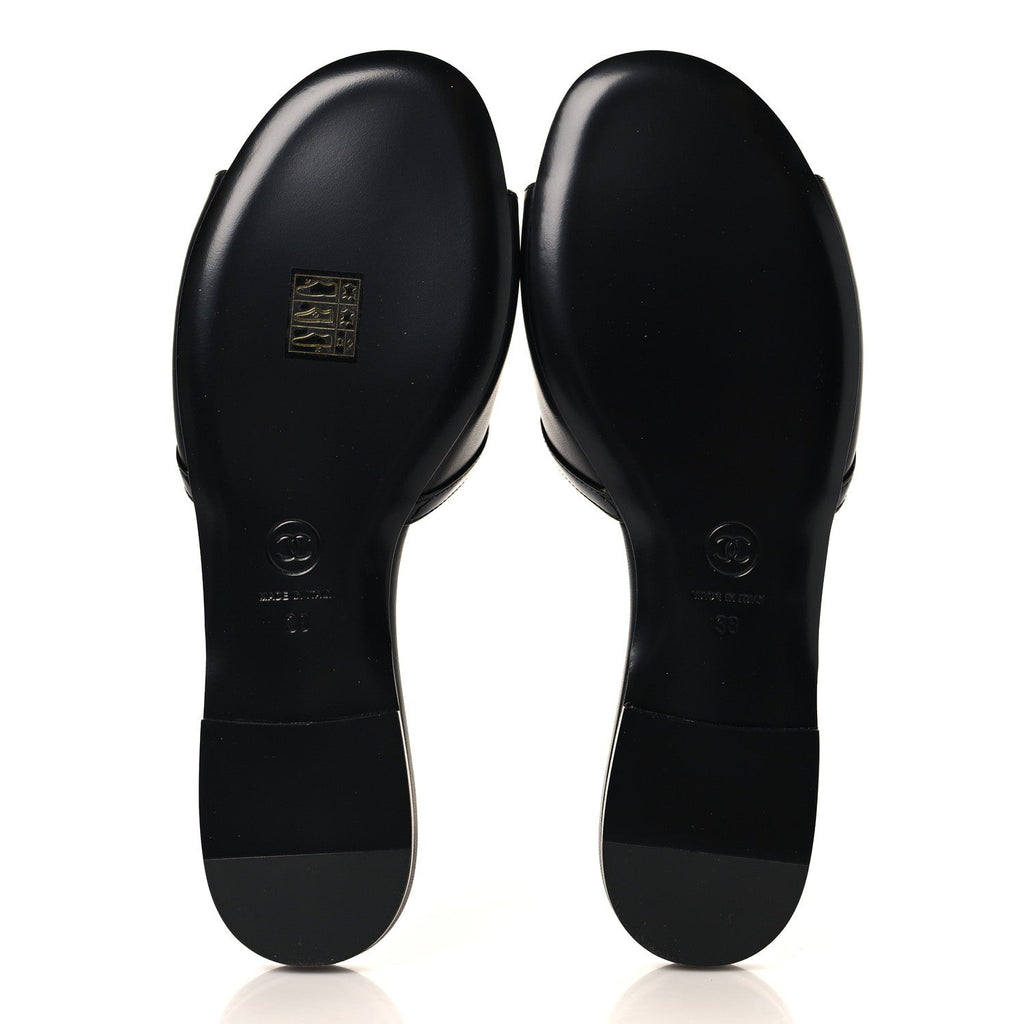 Lambskin Patent Calfskin CC Cutout Mules 38 Black