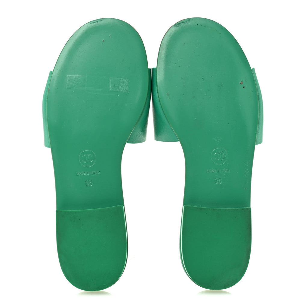 Calfskin Patent Calfskin Logo Mules 36 Green White