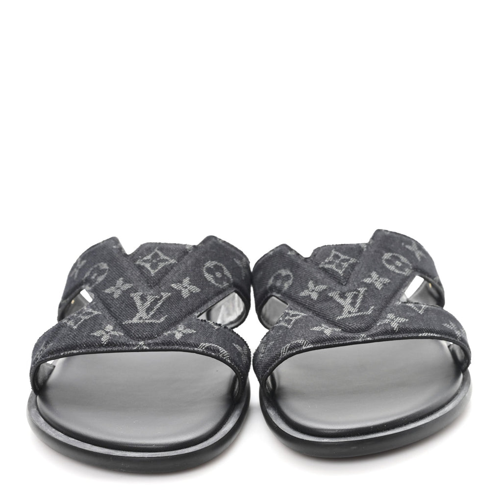 Monogram Denim Mens LV Oasis Mules 8.5 Black