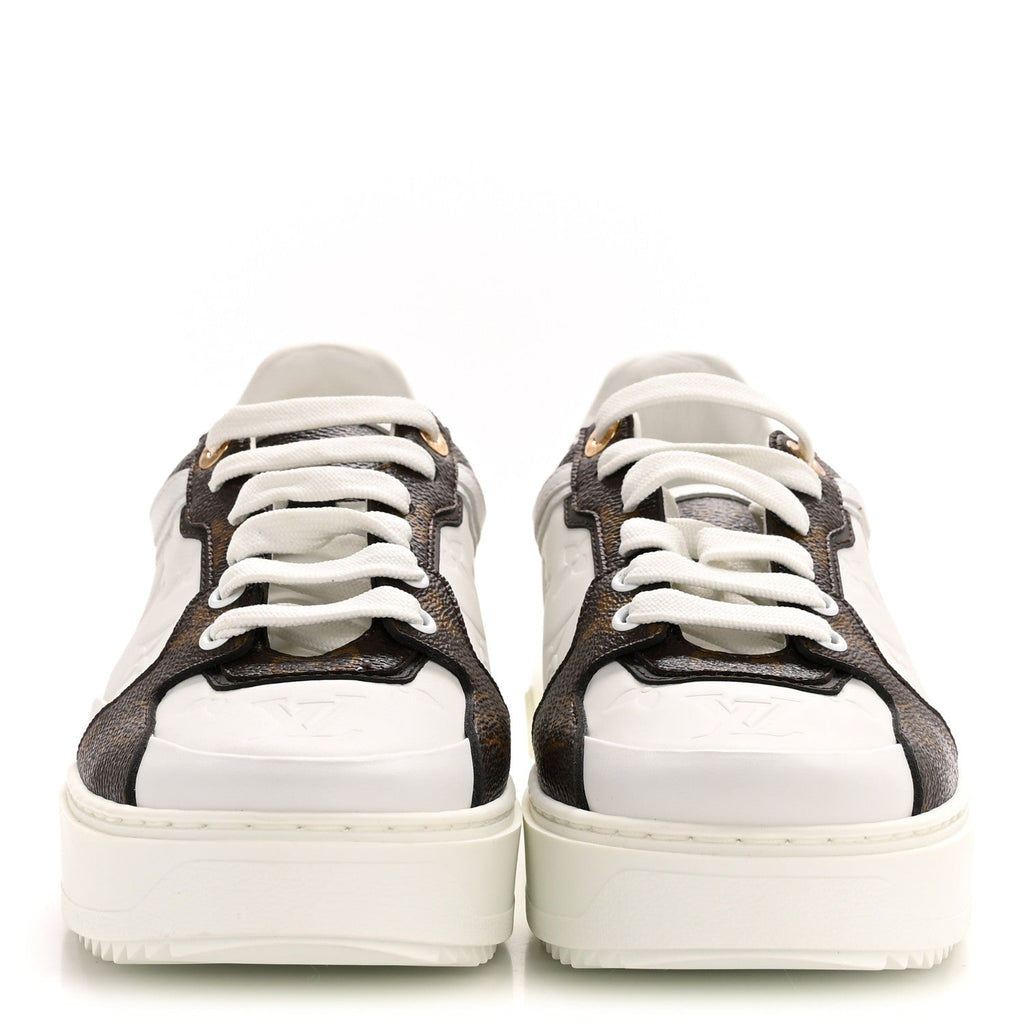 Calfskin Embossed Monogram Time Out Sneakers 39 White