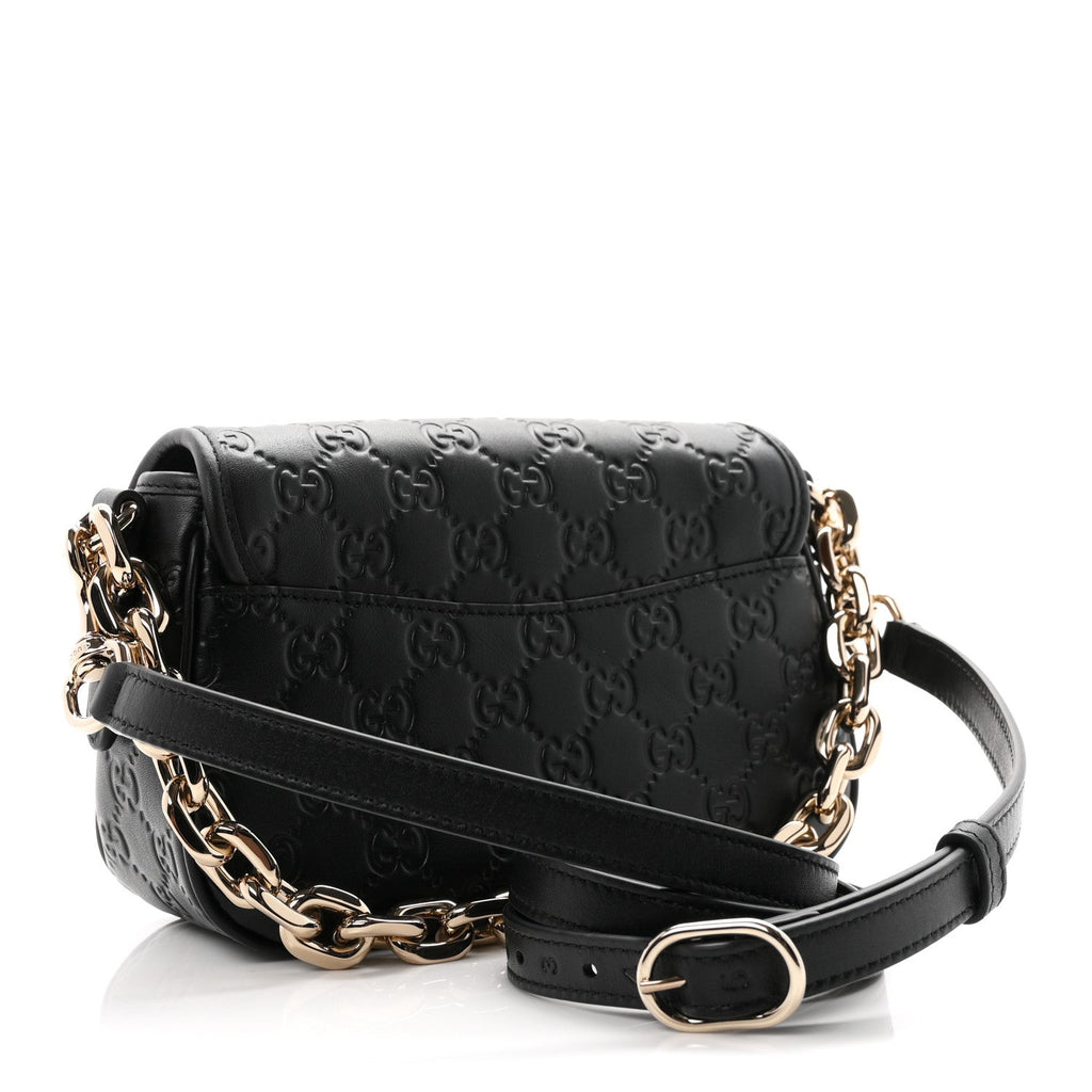 GG Calfskin Embossed Emblem Arabella Bag Black