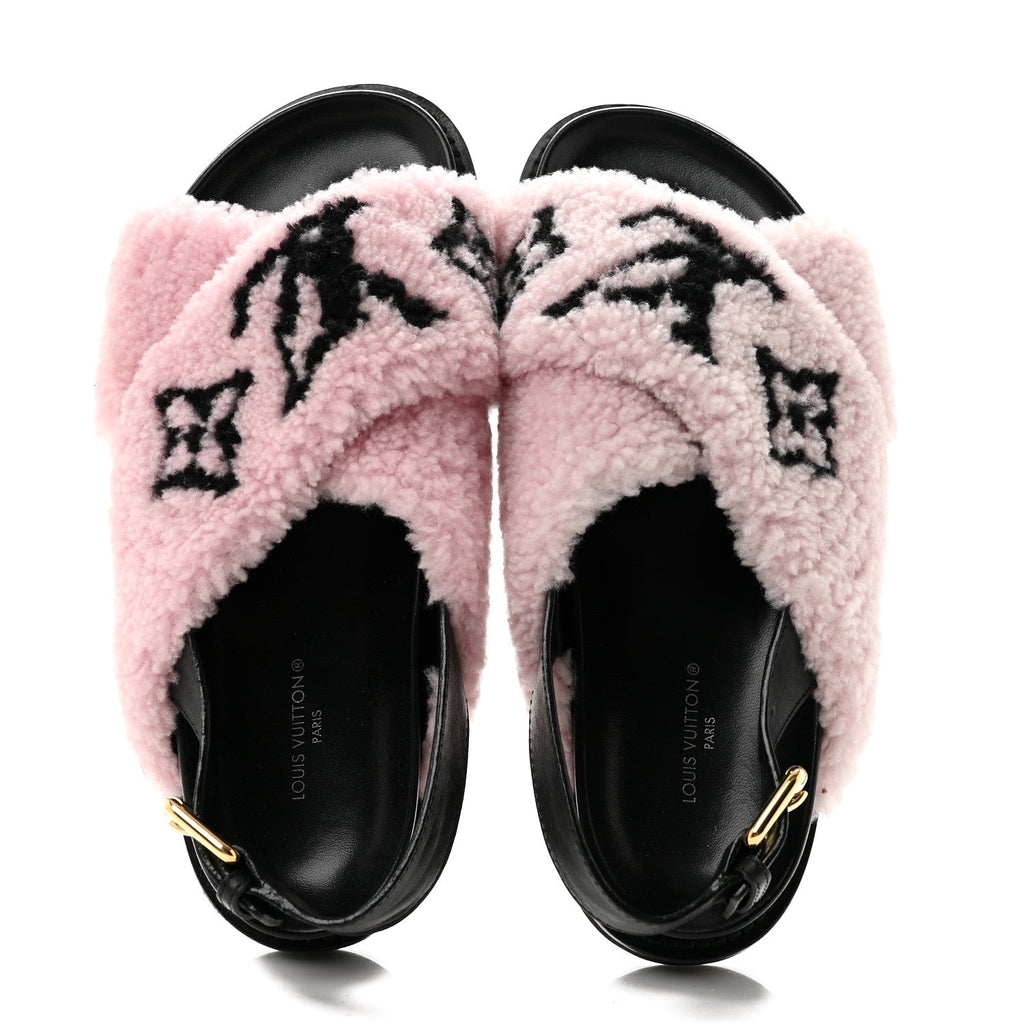 Shearling Calfskin Paseo Flat Comfort Sandal 38 Pink