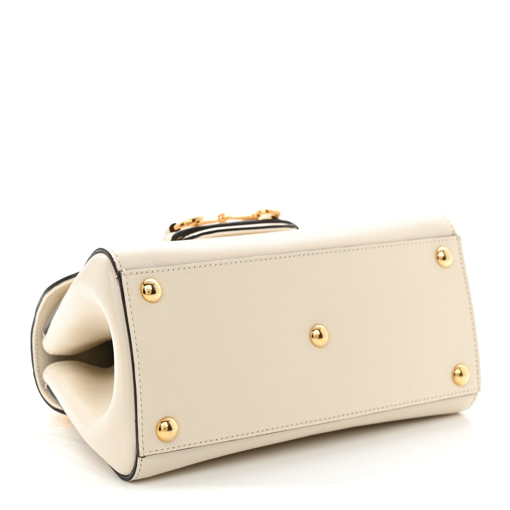 Glazed Textured Calfskin Mini Horsebit 1955 Top Handle Flap Bag Mystic White