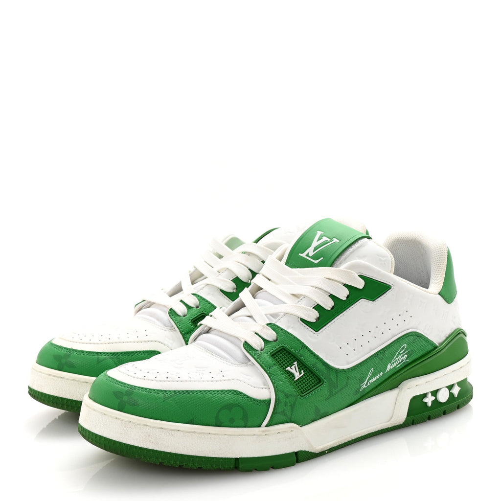Calfskin Monogram Mens LV Trainer Sneakers 8 Green