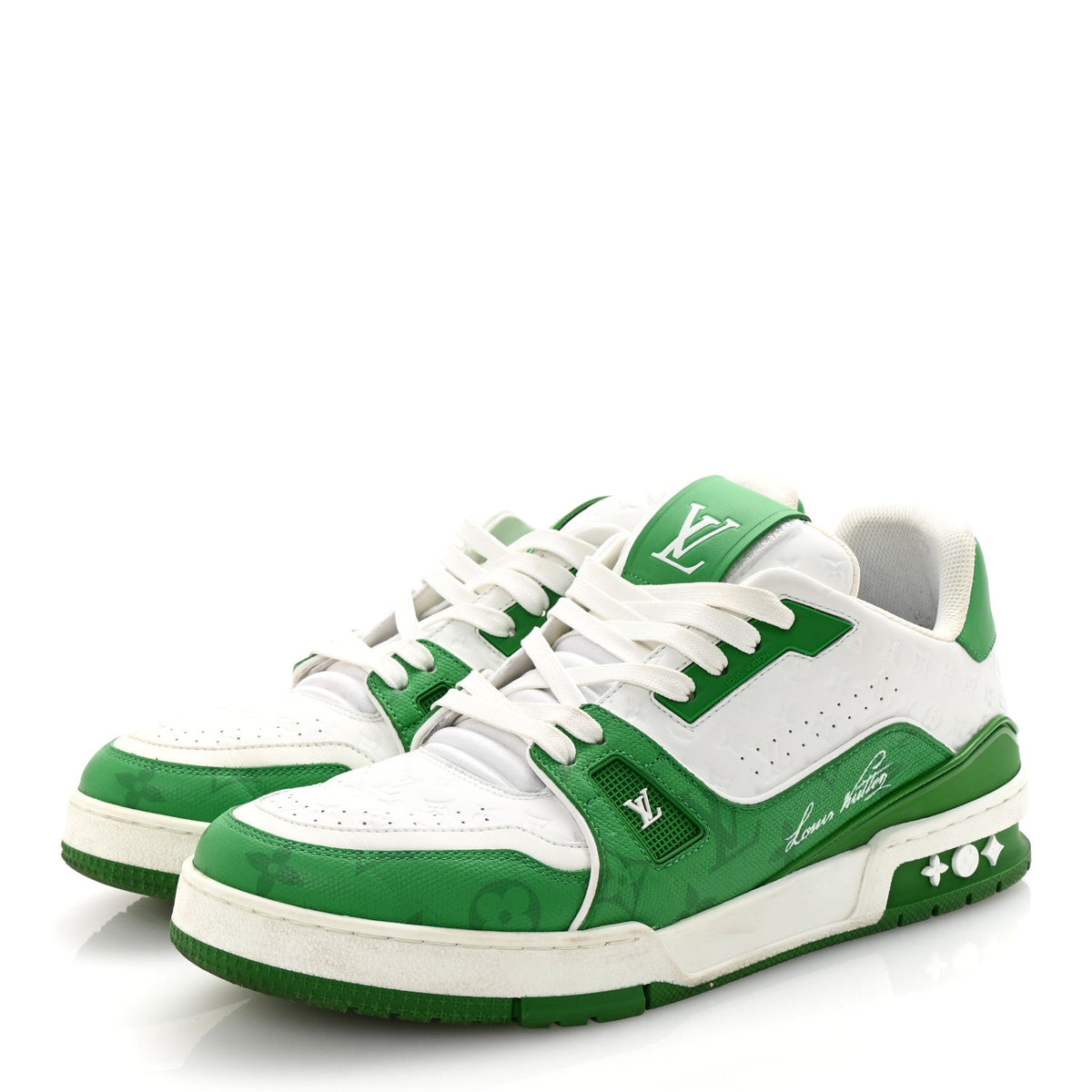 Calfskin Monogram Mens LV Trainer Sneakers 8 Green