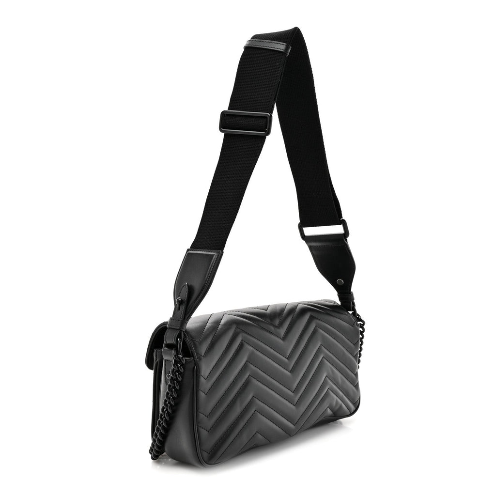 Calfskin Matelasse Monochrome GG Marmont Crossbody Shoulder Bag Black