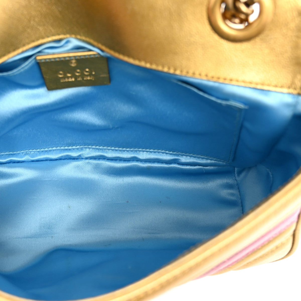 Metallic Calfskin Matelasse Mini GG Marmont Shoulder Bag Gold Pink