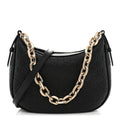 GG Grainy Calfskin Emblem Small Half Moon Shoulder Black