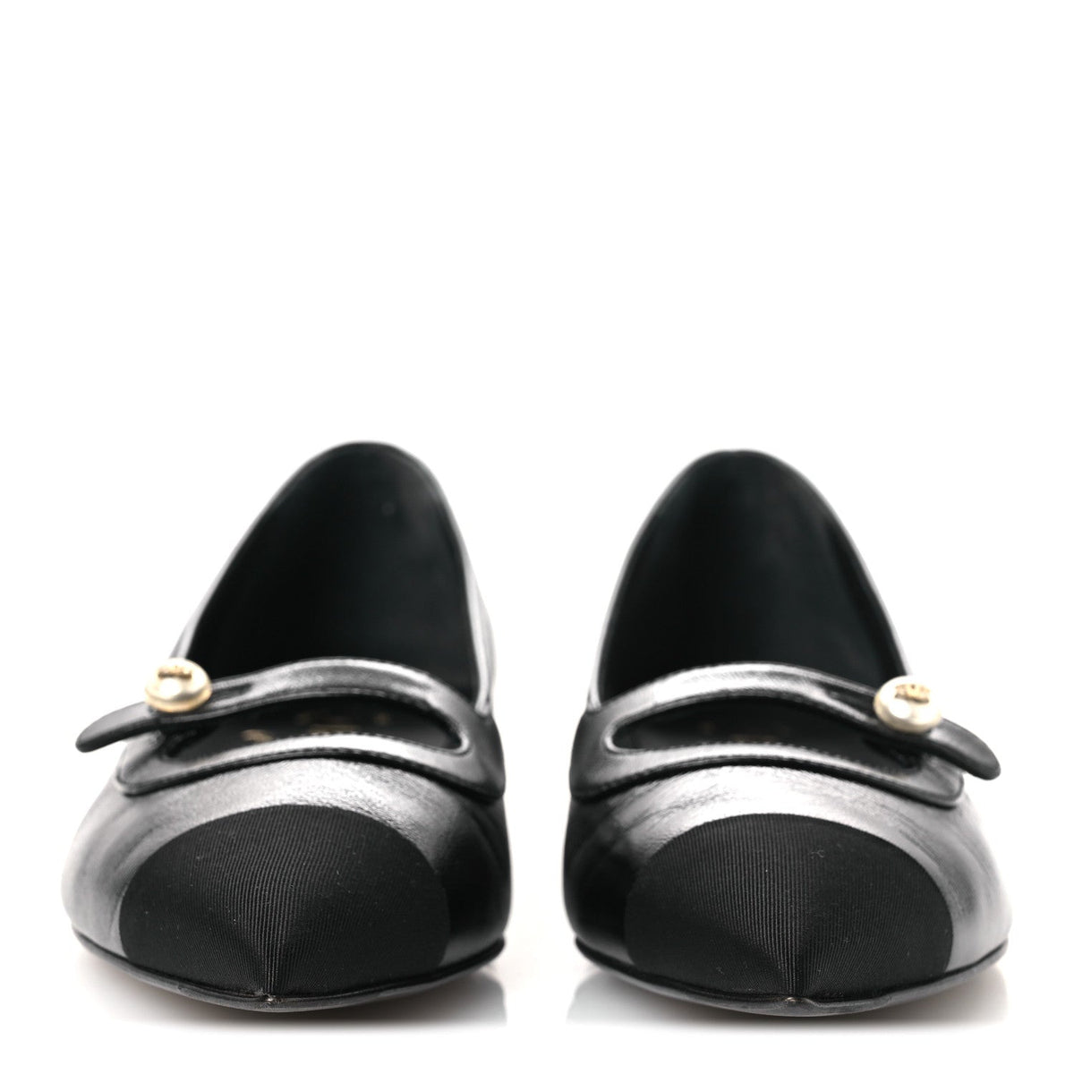 Shiny Lambskin Grosgrain Pearl Mary Jane Flats 37 Black