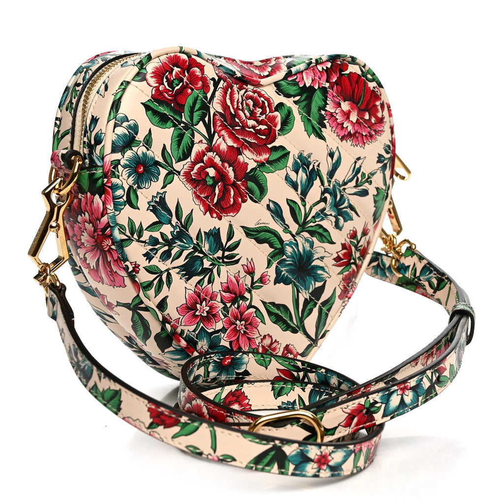 Calfskin Brit Roses Print Matelasse Diagonal Mini Interlocking G Heart Shoulder Bag Multicolor