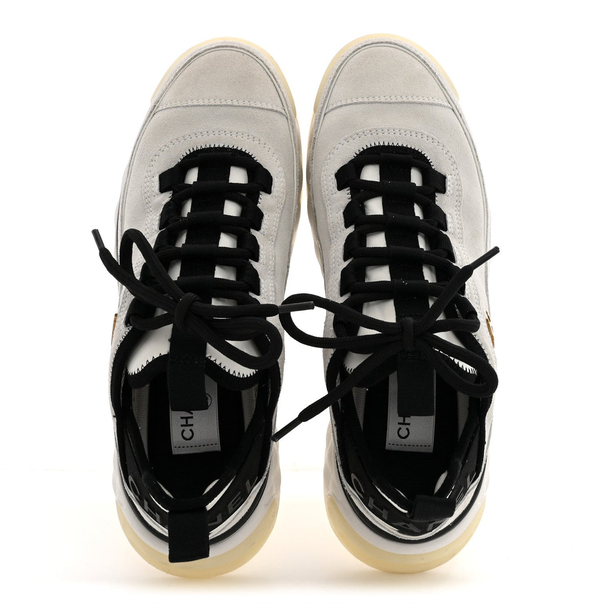 Suede Calfskin Nylon Grosgrain CC Sneakers 37.5 White