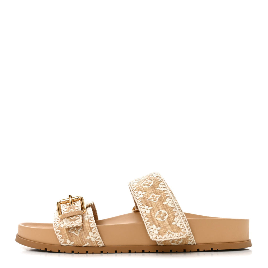 Raffia Monogram Bom Dia Flat Mule Sandals 39 Natural