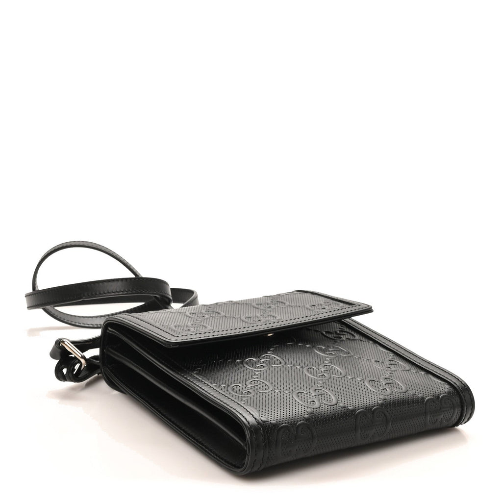 Calfskin GG Tennis Embossed Messenger Bag Black