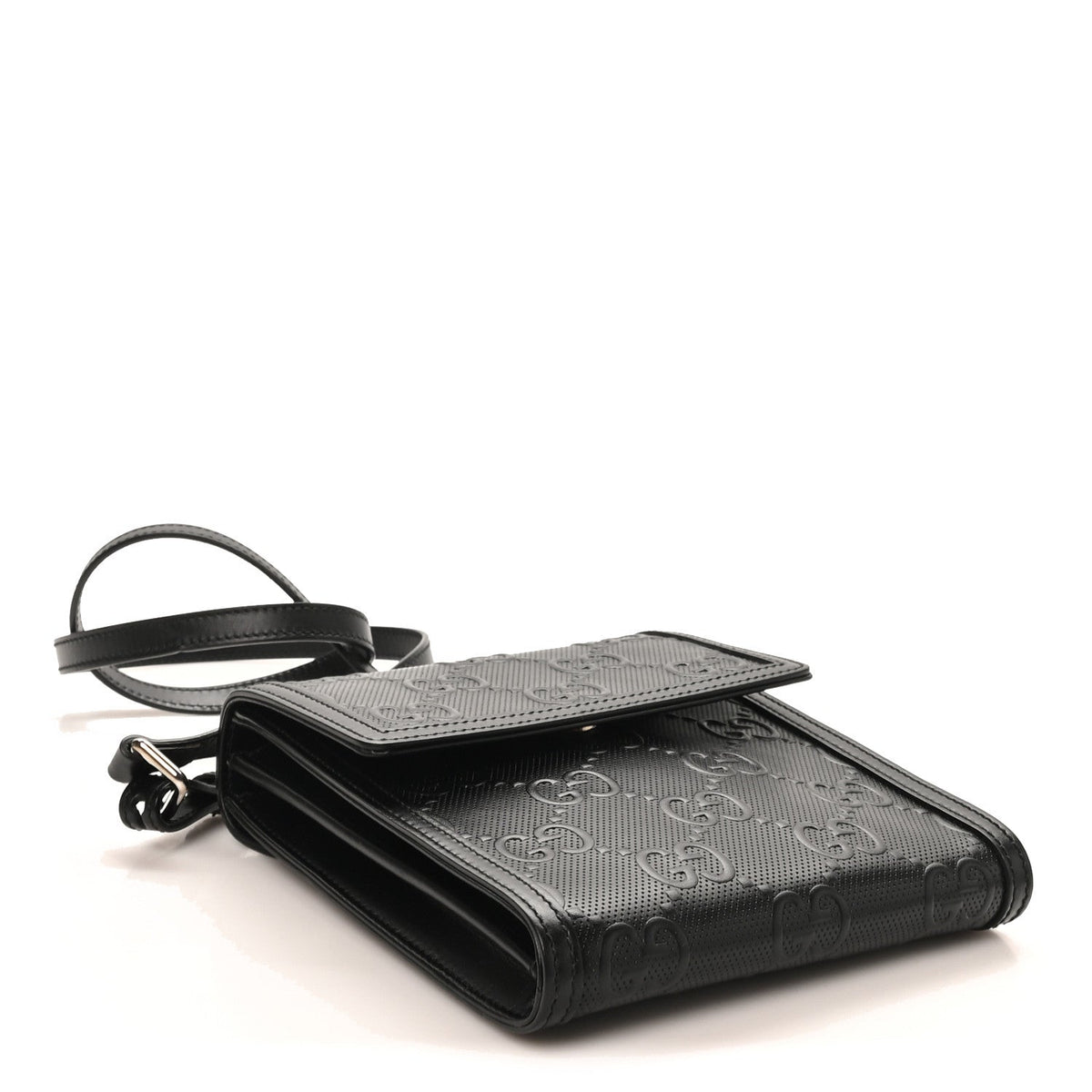 Calfskin GG Tennis Embossed Messenger Bag Black