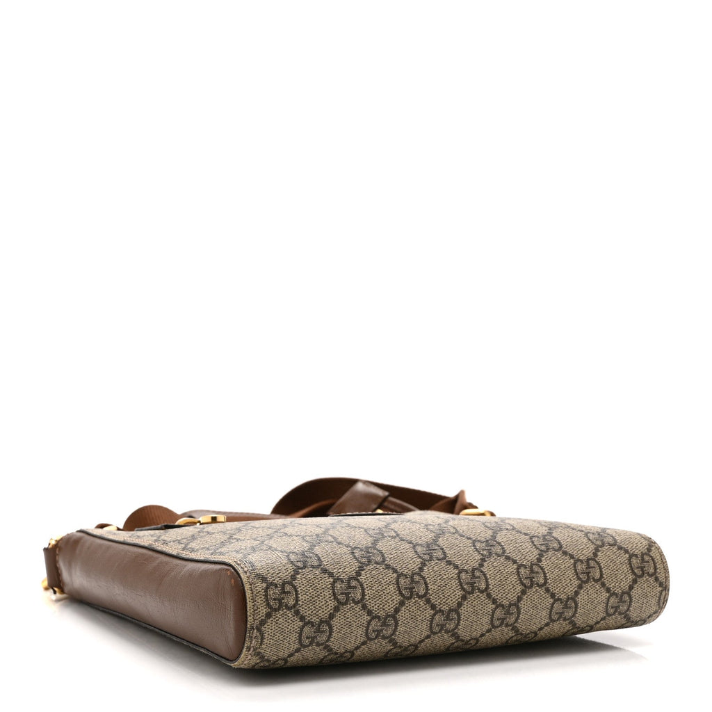 GG Supreme Monogram Azalea Calfskin Retro Interlocking G Flat Messenger Bag Beige Ebony Brown Sugar