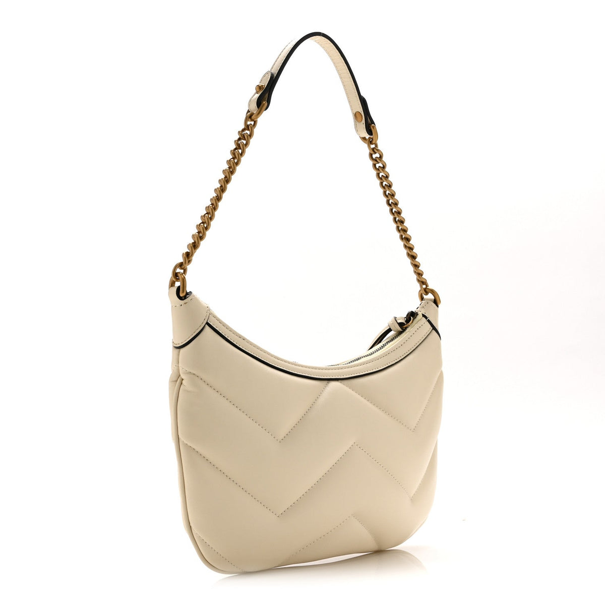 Calfskin Matelasse GG Marmont Half Moon Hobo White