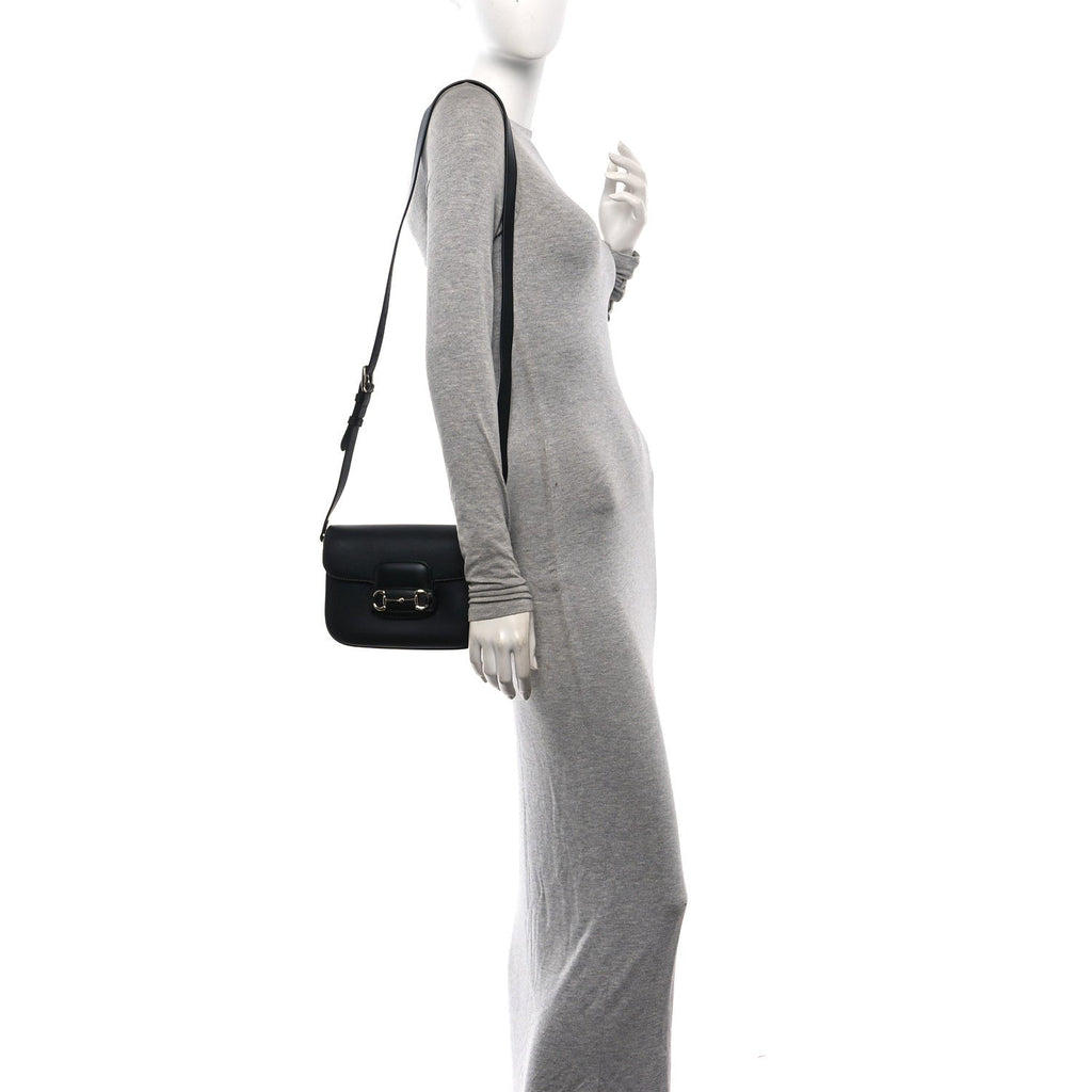 Arabella Calfskin Horsebit 1955 Soft Small Shoulder Bag Black
