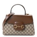 GG Supreme Monogram Calfskin Medium Horsebit 1955 Top Handle Bag Beige Ebony Brown Sugar