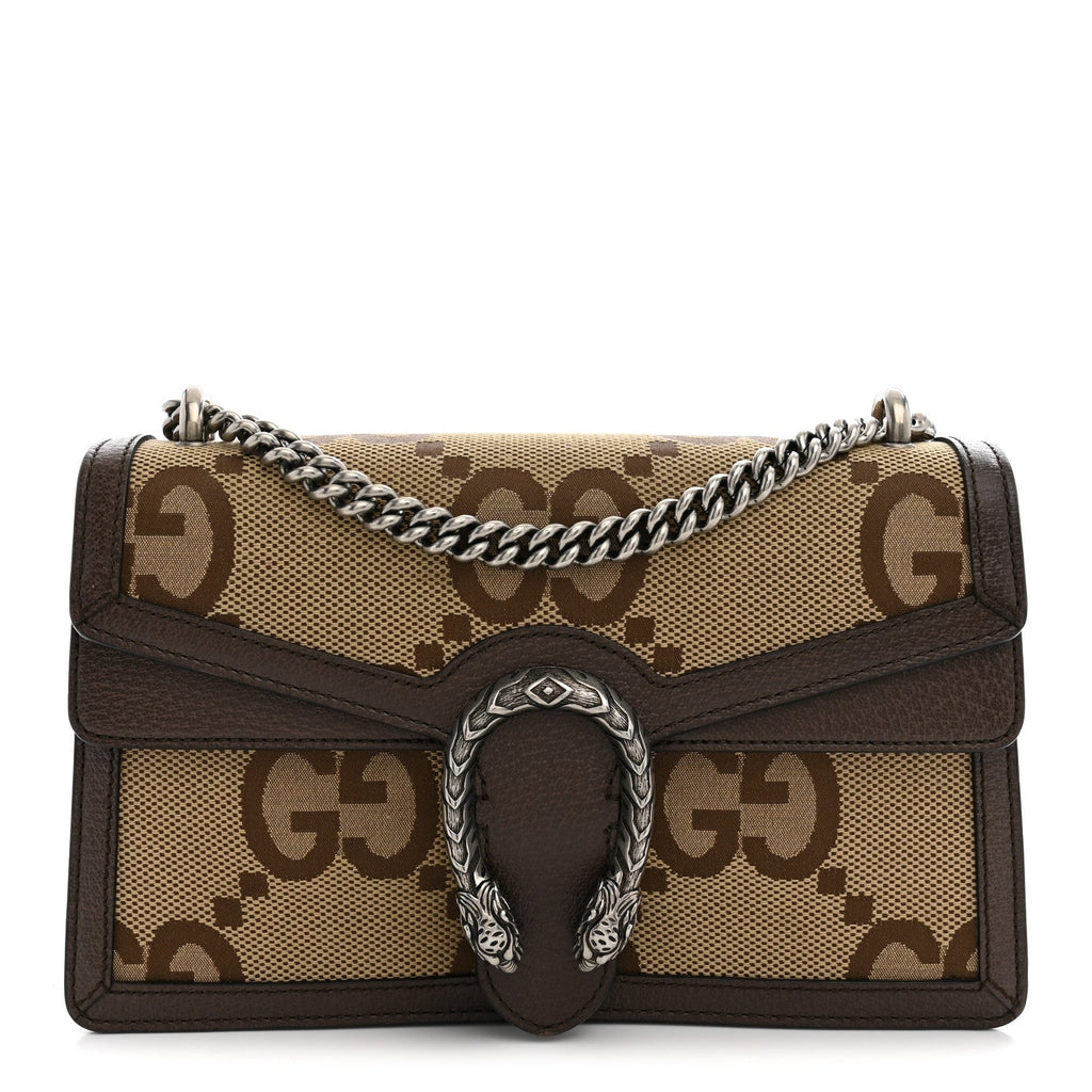 Monogram Jumbo GG Textured Dollar Calfskin Small Dionysus Shoulder Bag Camel Ebony New Acero