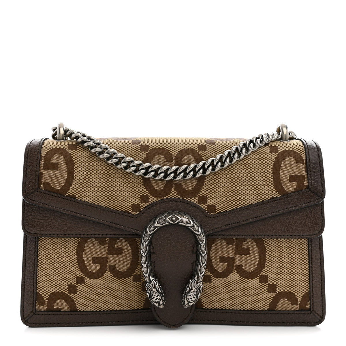 Monogram Jumbo GG Textured Dollar Calfskin Small Dionysus Shoulder Bag Camel Ebony New Acero