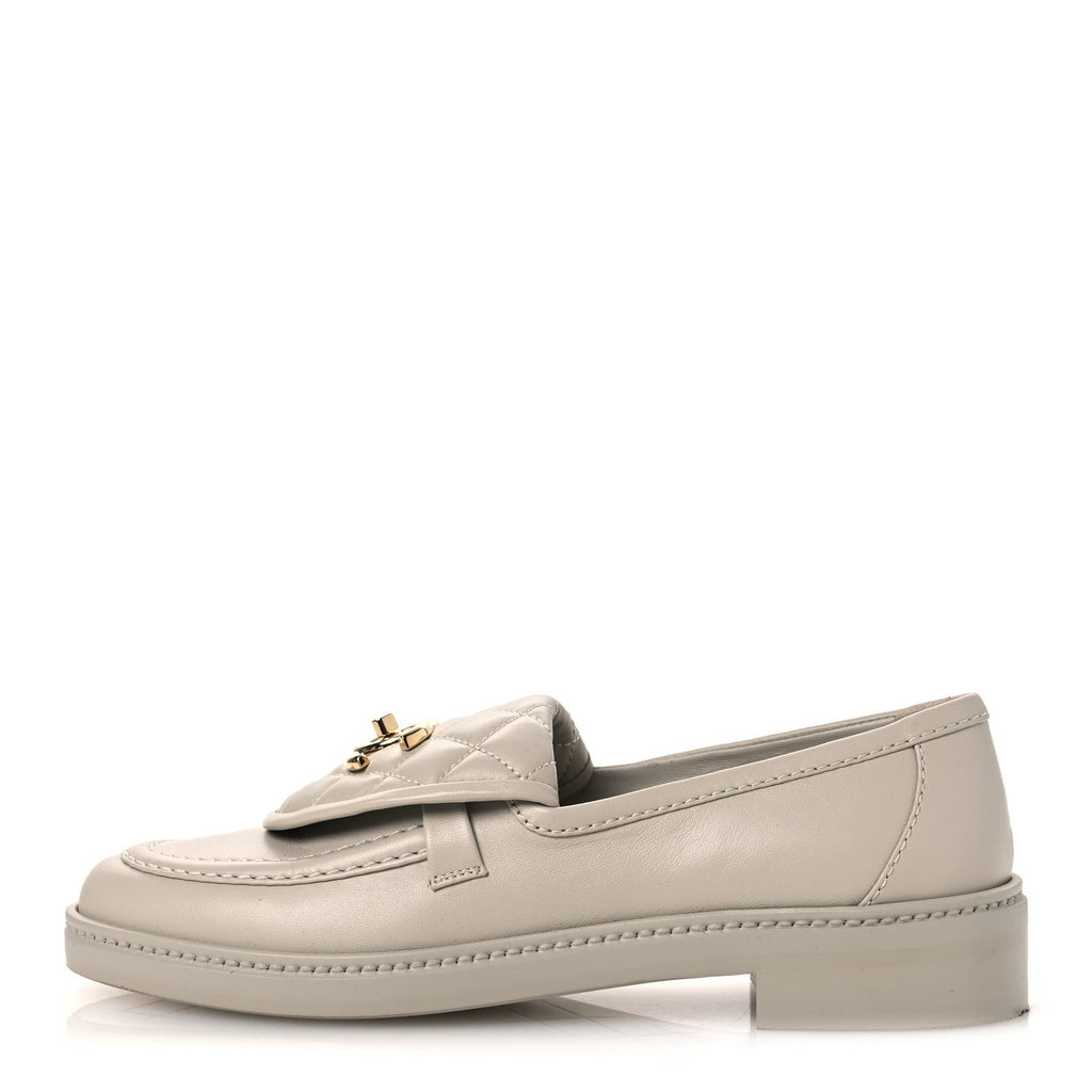 Lambskin Quilted CC Turnlock Loafers 37 Grey