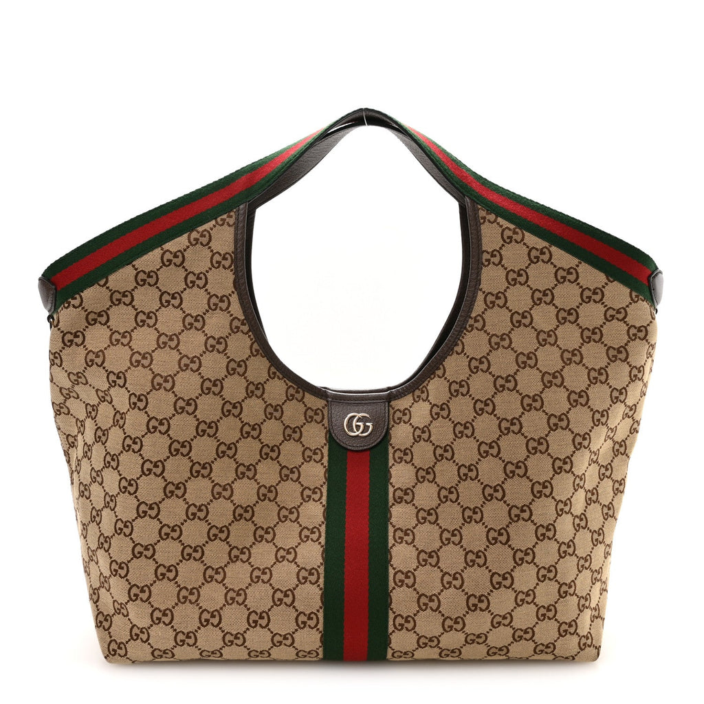 GG Monogram Web Large Giglio Tote Beige Brown