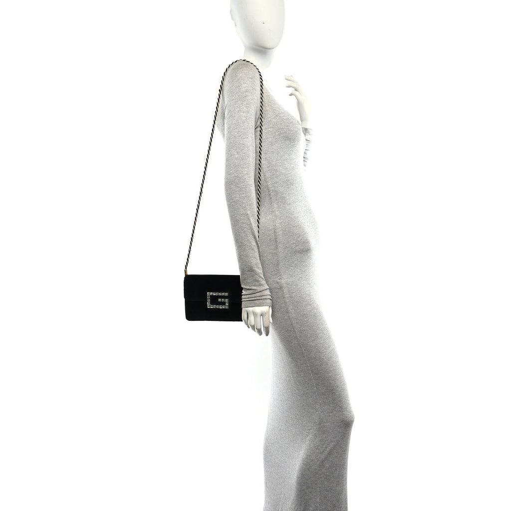 Velvet Crystal Square G Shoulder Bag Black