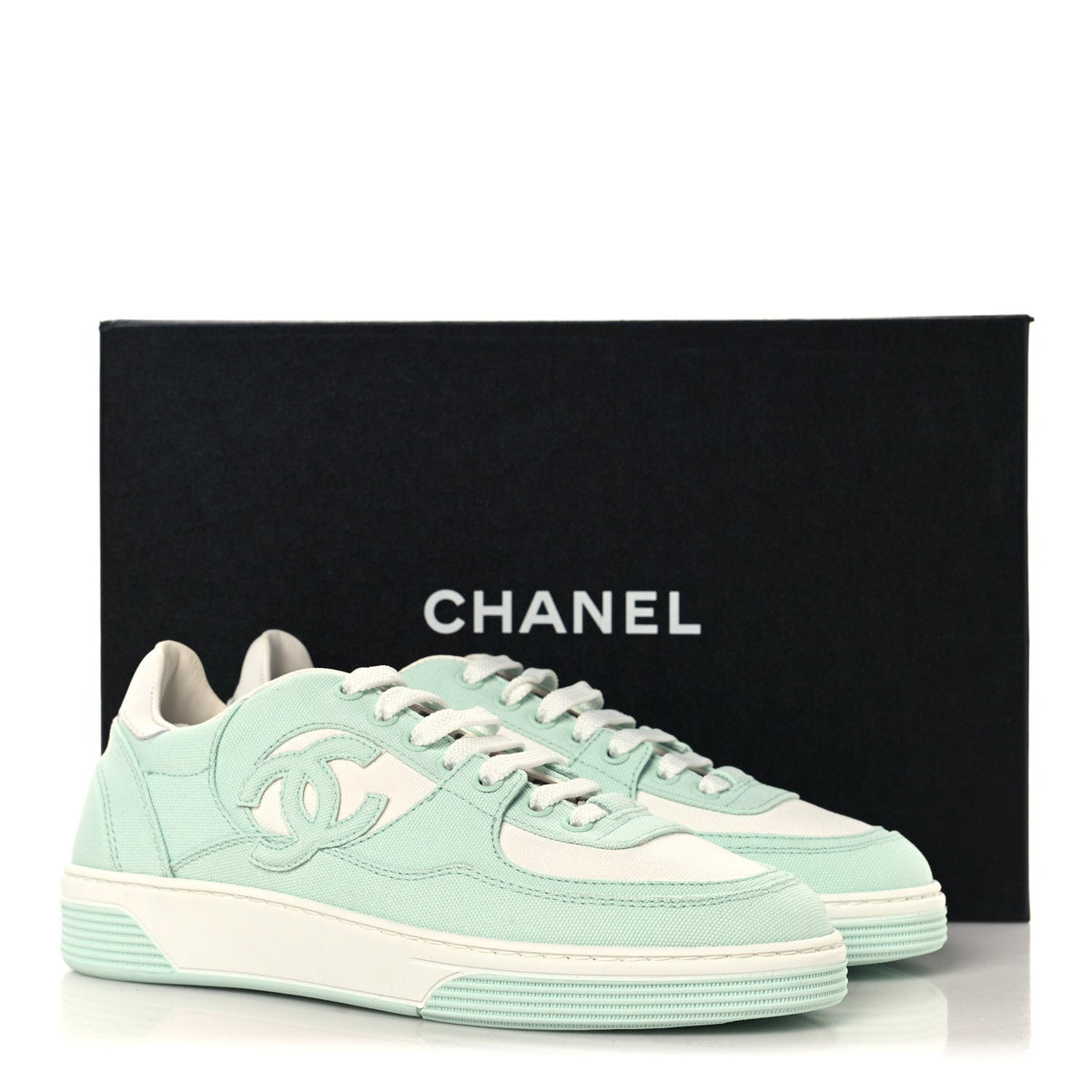 Cotton Sneakers 38.5 Light Turquoise White