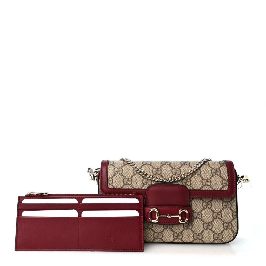 GG Supreme Monogram Azalea Calfskin Horsebit 1955 Mini Bag Beige Ebony Rosso Ancora