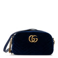Velvet Matelasse Small GG Marmont Chain Shoulder Bag Cobalt