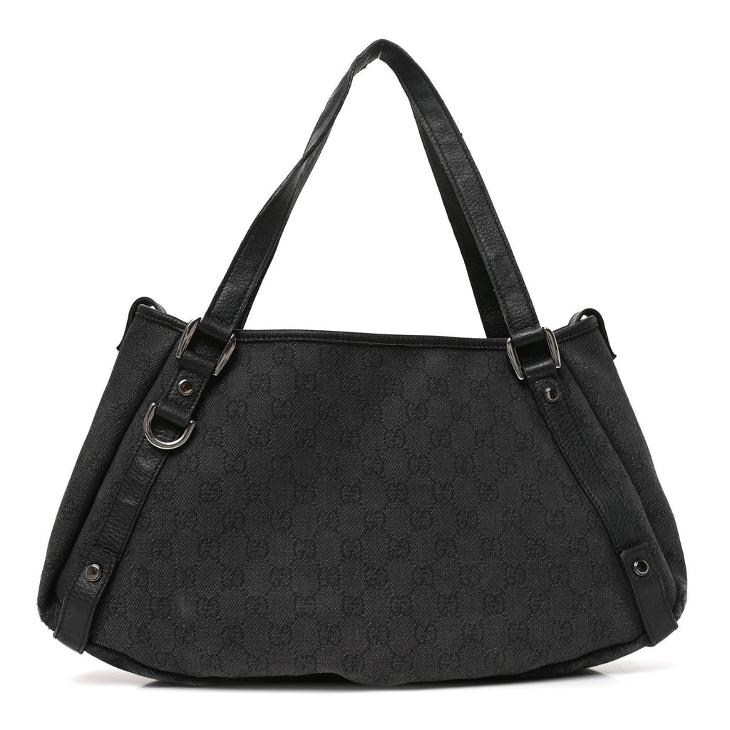 Monogram Denim Medium Abbey Shoulder Bag Black
