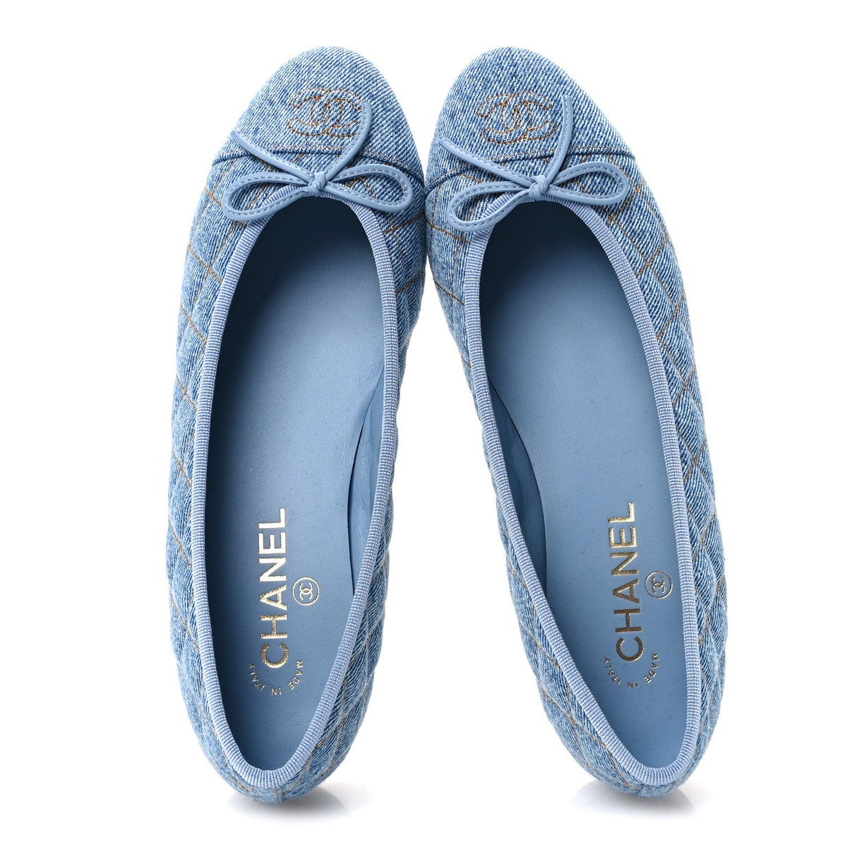 Denim Quilted CC Cap Toe Ballerina Flats 40 Light Blue
