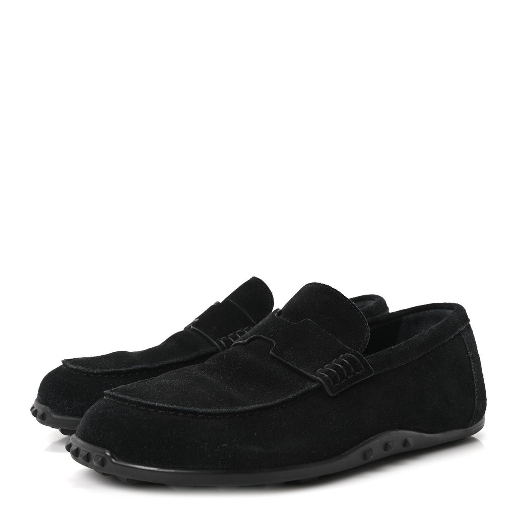 Suede Calfskin Womens Lazy Loafers 38.5 Black