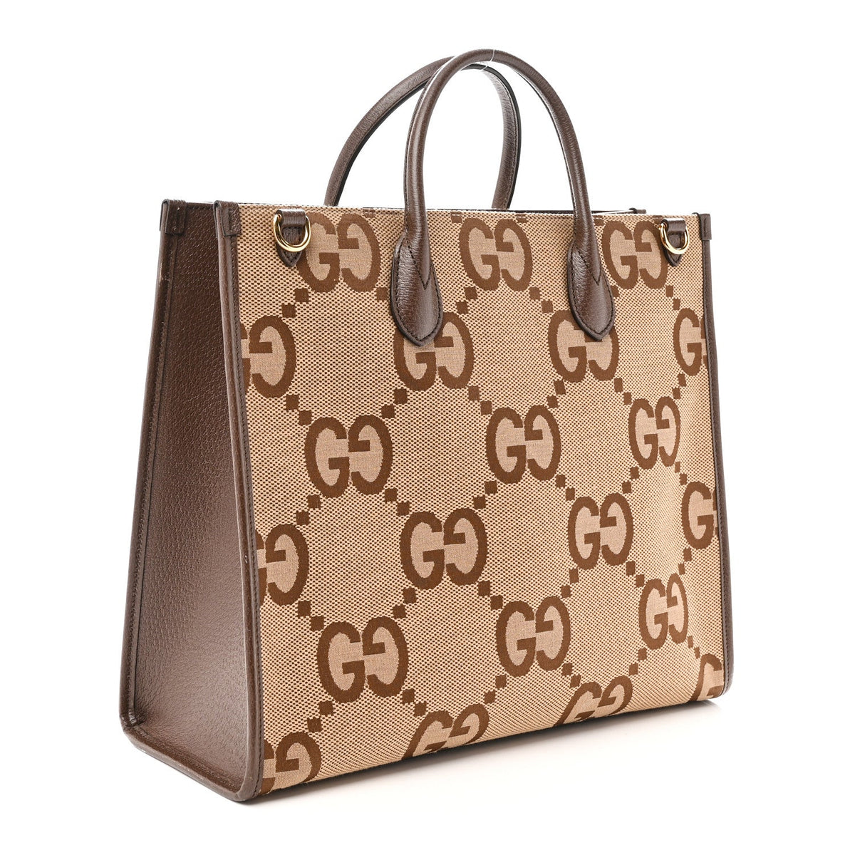 Monogram Jumbo GG Textured Dollar Calfskin Web Tote Bag Camel Ebony New Acero