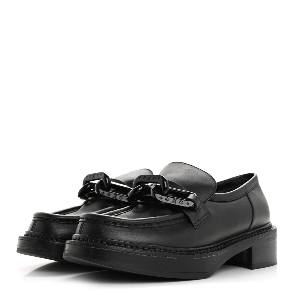 Calfskin Oversized Chain Academy Loafers 37.5 Black