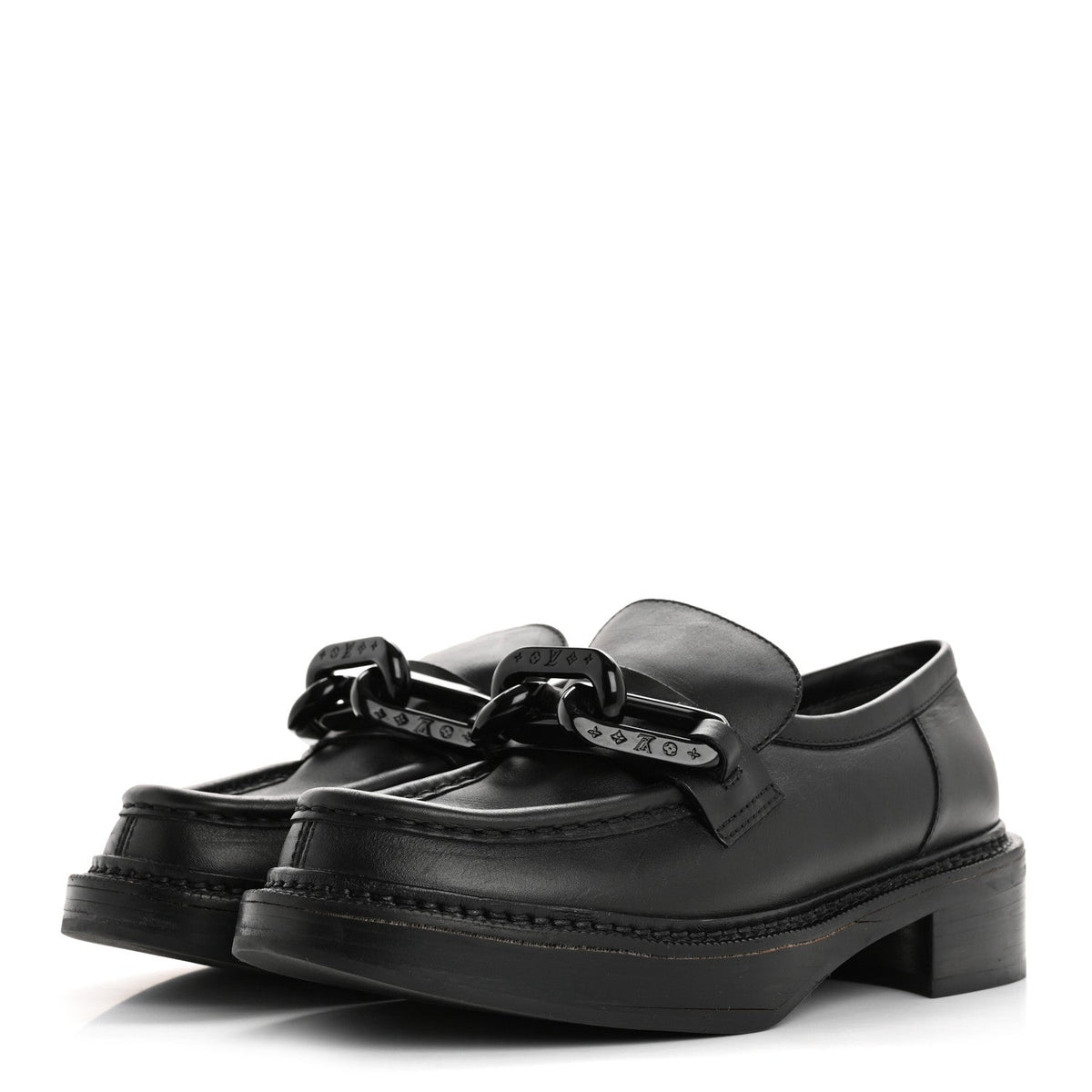 Calfskin Oversized Chain Academy Loafers 37.5 Black