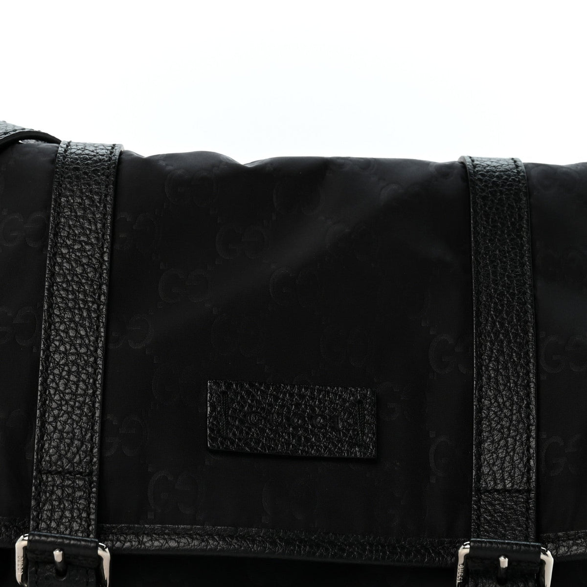 Nylon Monogram Double Buckle Flap Messenger Bag Black