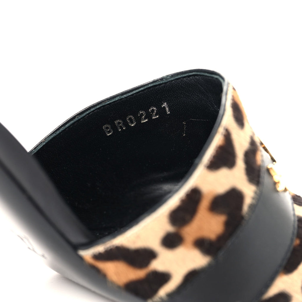 Calfskin Pony Hair Leopard Revival Mules 37 Brown