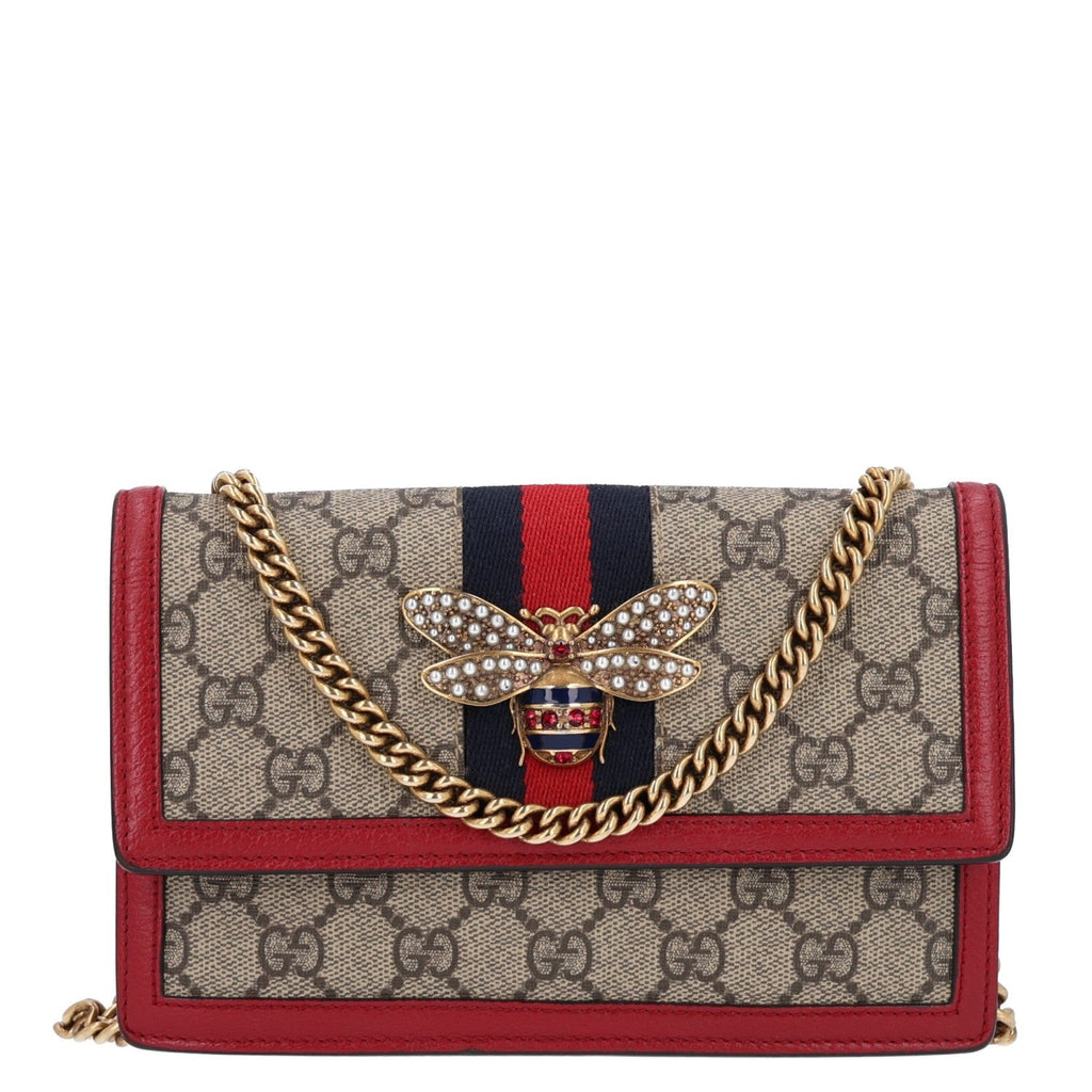 GG Supreme Monogram Web Queen Margaret Chain Wallet Red
