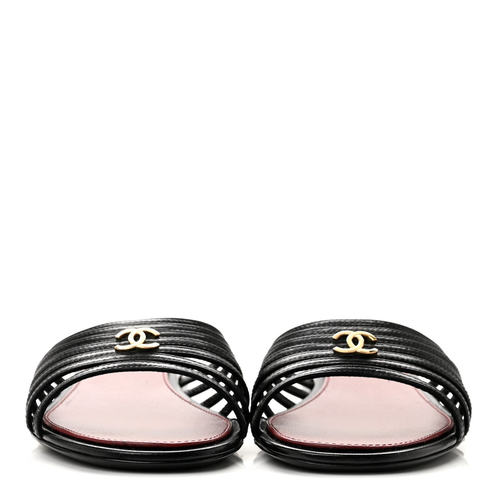 Goatskin Caged CC Slide Sandals 37 Black