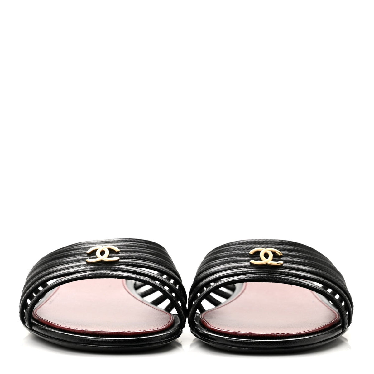 Goatskin Caged CC Slide Sandals 37 Black