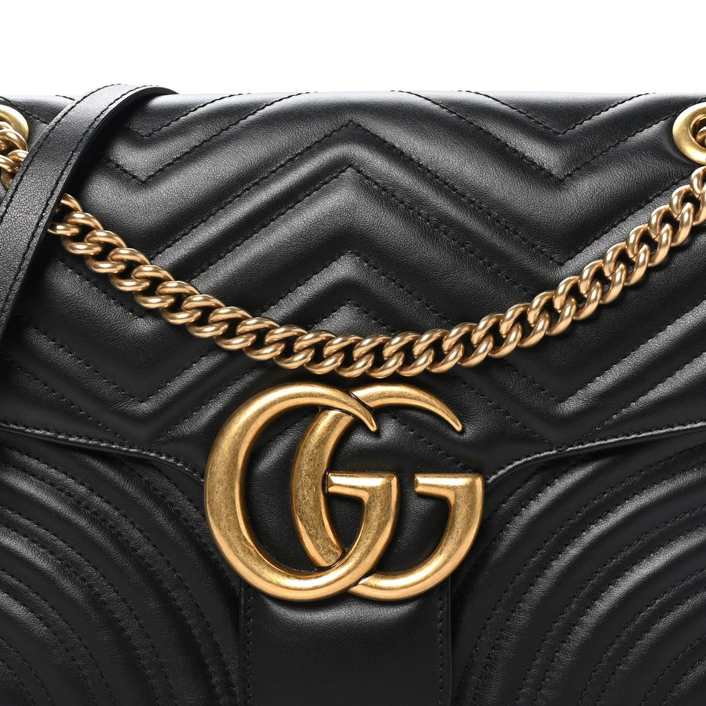 Calfskin Matelasse Medium GG Marmont Shoulder Bag Black