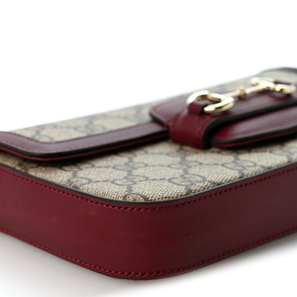 GG Supreme Monogram Azalea Calfskin Horsebit 1955 Mini Bag Beige Ebony Rosso Ancora