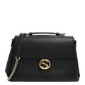 Dollar Calfskin Medium Interlocking G Top Handle Shoulder Bag Black