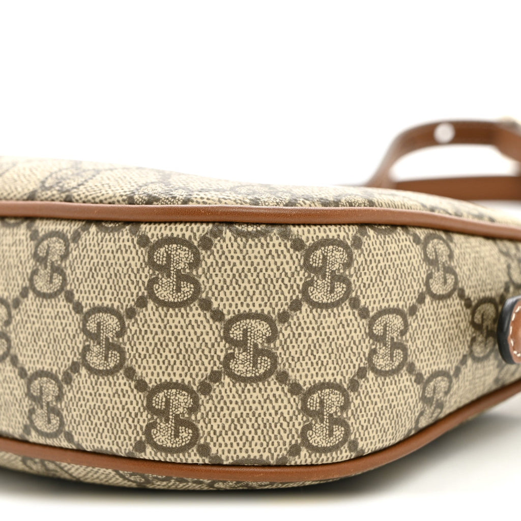 GG Supreme Monogram Textured Calfskin Small Emblem Shoulder Bag Beige Dark Brown