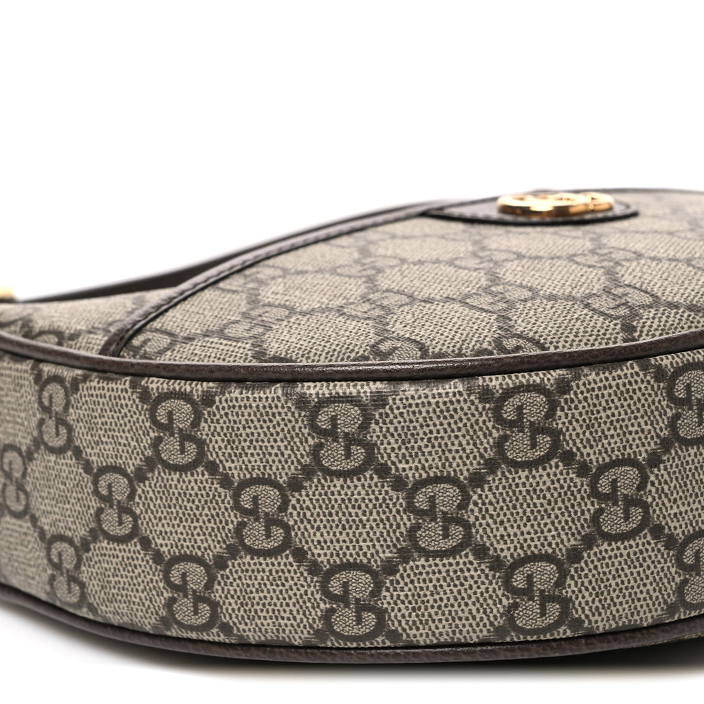GG Supreme Monogram Textured Dollar Calfskin Small Ophidia Shoulder Bag Beige Ebony New Acero