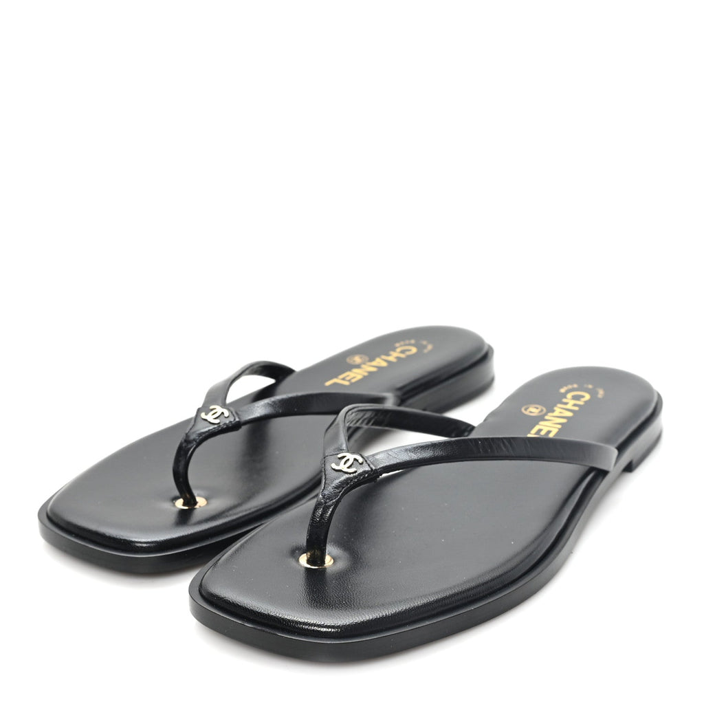 Goatskin CC Times Square Thong Sandals 39 Black