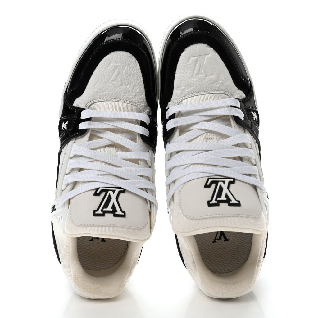 Calfskin Patent Mens LV Trainer Sneakers 9 White Black