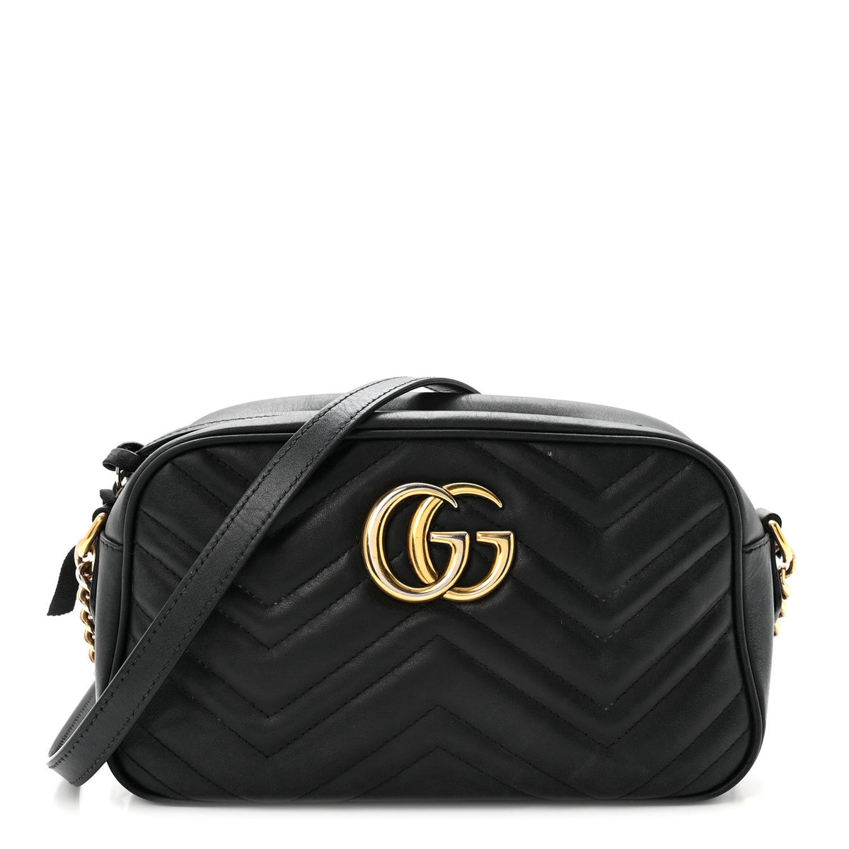 Calfskin Matelasse Small GG Marmont Chain Shoulder Bag Black