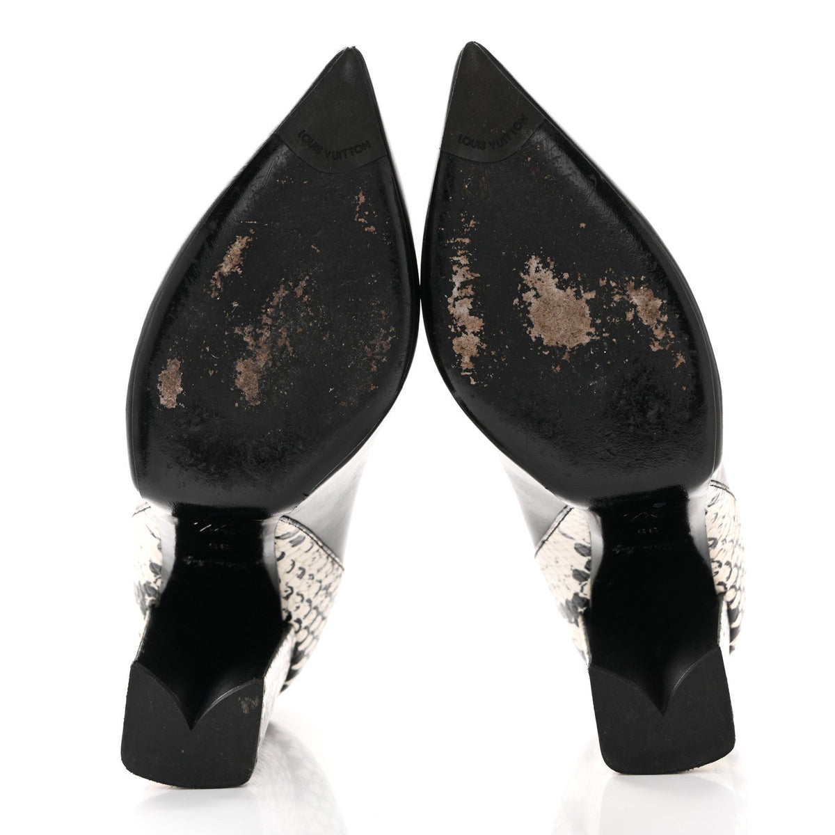 Calfskin Snakeskin Embossed Matchmake Pumps 35 Black White